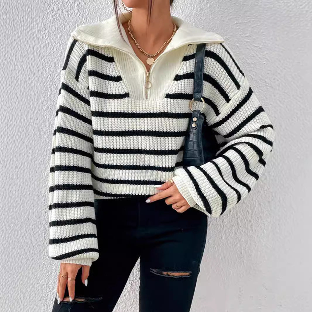 Damen stylischer Strickpullover mit hochgeschlossenem Kragen und lässigem Schnitt Drune