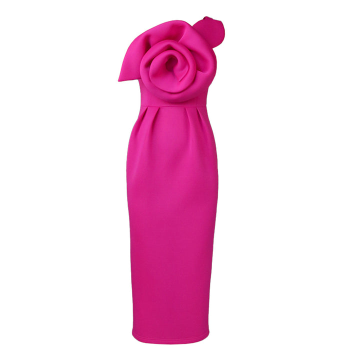 Damen Figurbetontes Abendkleid mit raffinierter Blumenapplikation Drune