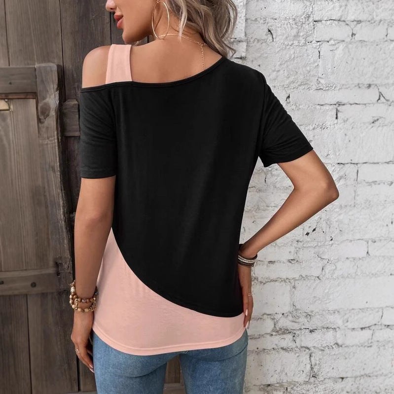 Damen Modisches T-Shirt mit asymmetrischem Design Drune