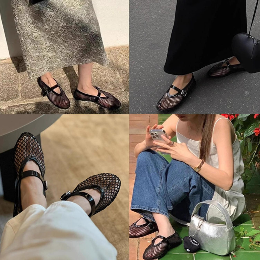 Damen Ballerinas mit elegantem Netzdesign und modischem Riemen Drune