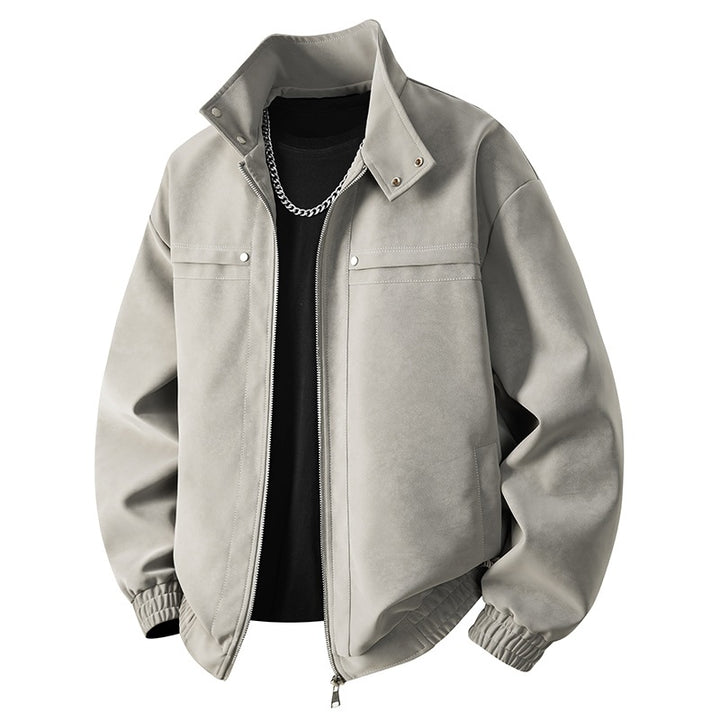 Herren Velours-Imitat Übergangsjacke im Bomberstil mit Stehkragen, Druckknopfleiste & elastischen Bündchen Drune