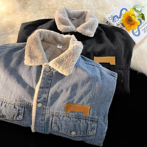Damen gefütterte Denimjacke mit stylischem Kragen und praktischen Taschen Drune