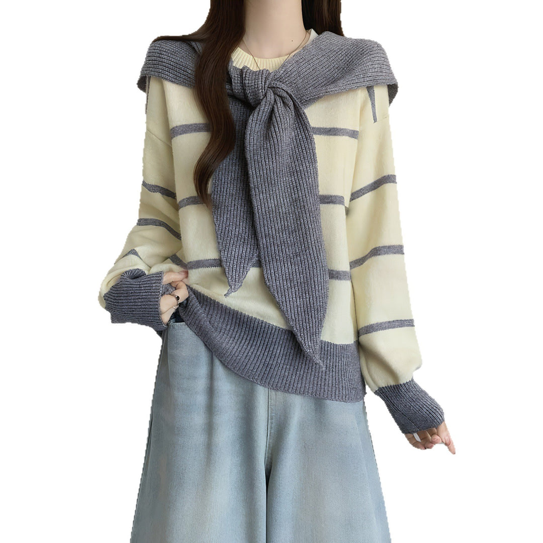 Damen lässiger Pullover mit Bindegürtel Drune