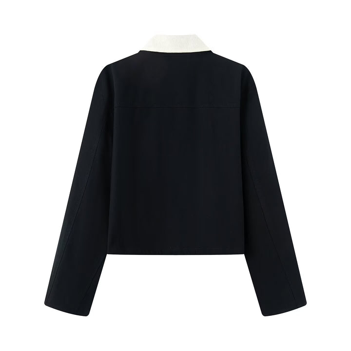 Damen lässige Jacke mit kontrastierendem Kragen und praktischen Taschen Drune