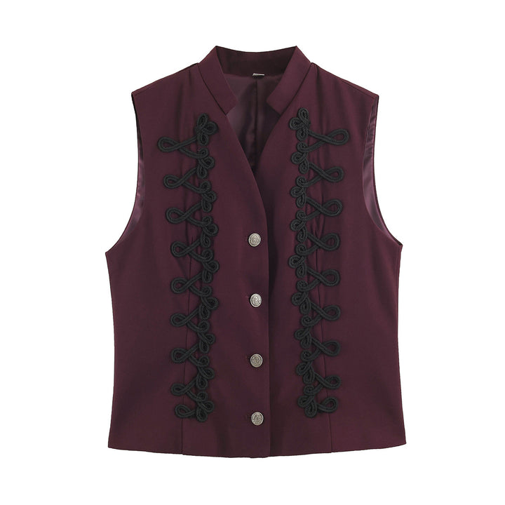 Damen Ärmellose Weste im Uniformstil mit Zierfroschverschlüssen und Stehkragen Drune