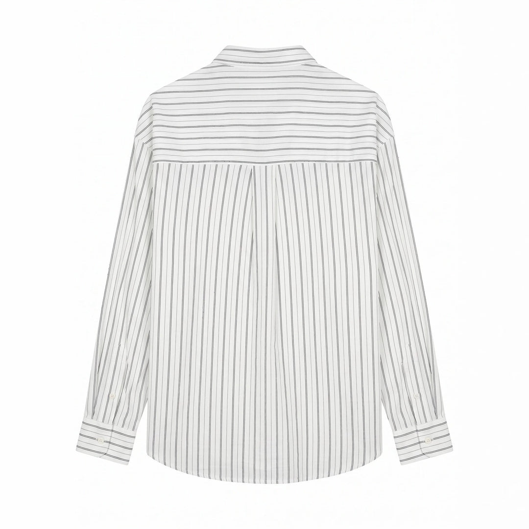 Unisex Langes Relaxed-Fit Streifenhemd mit Kentkragen und abgerundetem Saum Drune