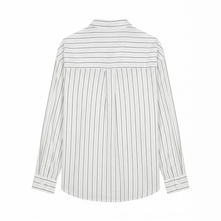 Unisex Langes Relaxed-Fit Streifenhemd mit Kentkragen und abgerundetem Saum Drune