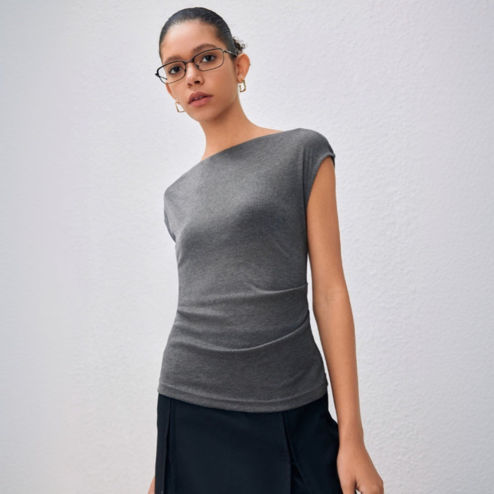 Damen elegantes Oberteil mit asymmetrisch drapiertem Design Drune