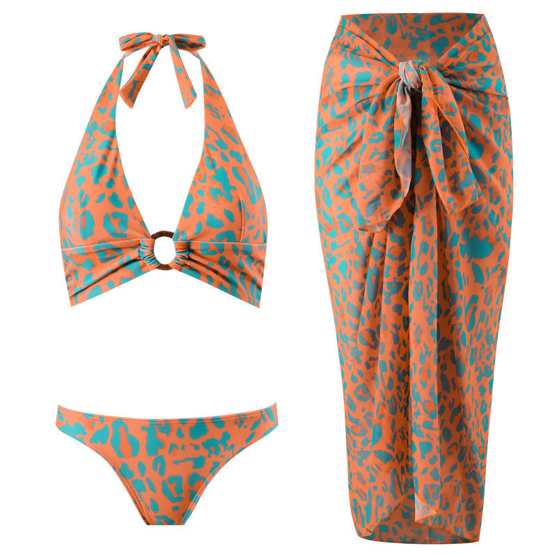 Damen Triangel-Bikini mit verspieltem Knoten-Design und elegantem Strandrock Drune