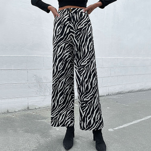 Damen Weite Palazzo-Hose mit Animal-Zebra-Muster, hohem Bund und Gürtelschlaufen Drune