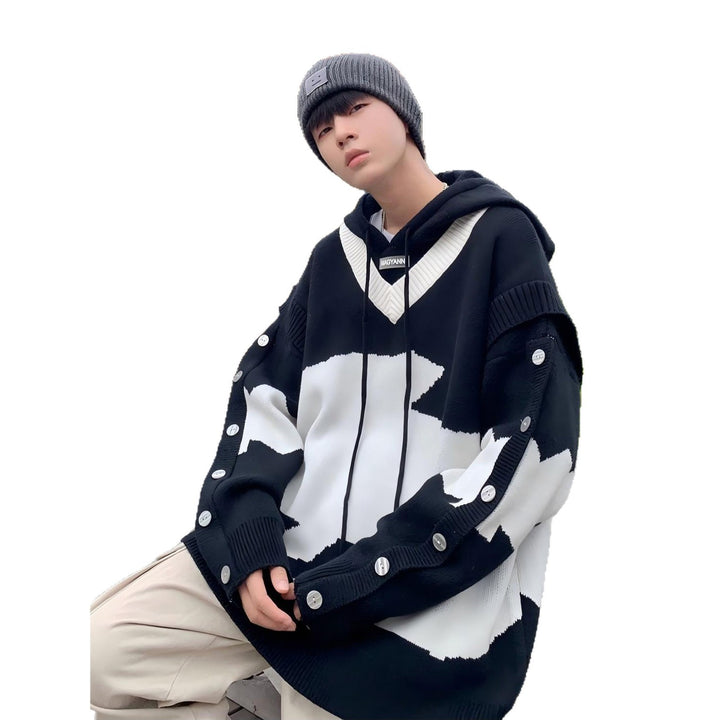 Herren Lässiger Oversized Pullover mit Knopfleiste Drune