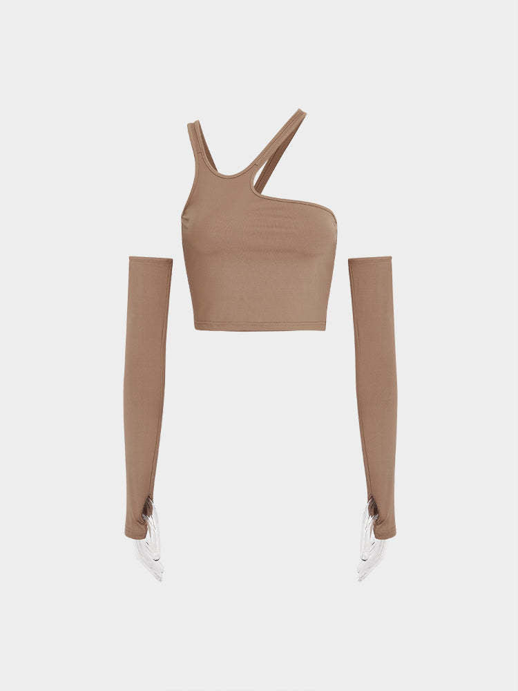 Damen Asymmetrisches Crop-Top mit langen Ärmeln Drune