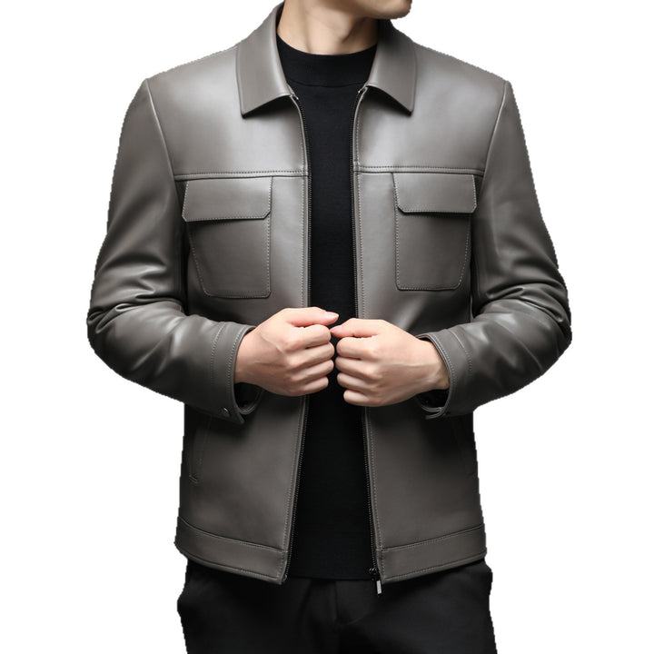 Herren Glatte Lederoptik-Blouson mit Brustklappen und Reißverschluss Drune