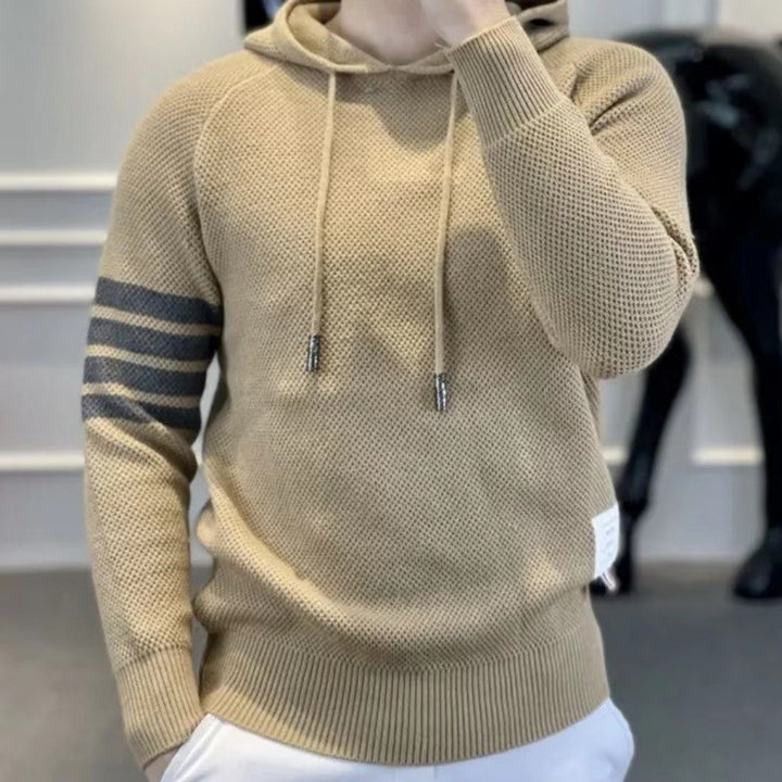 Herren Sportlicher Strickpullover mit Kapuze und Streifen Drune