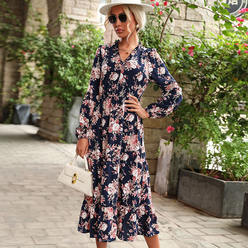 Damen Florales Maxikleid mit Taillengürtel Drune