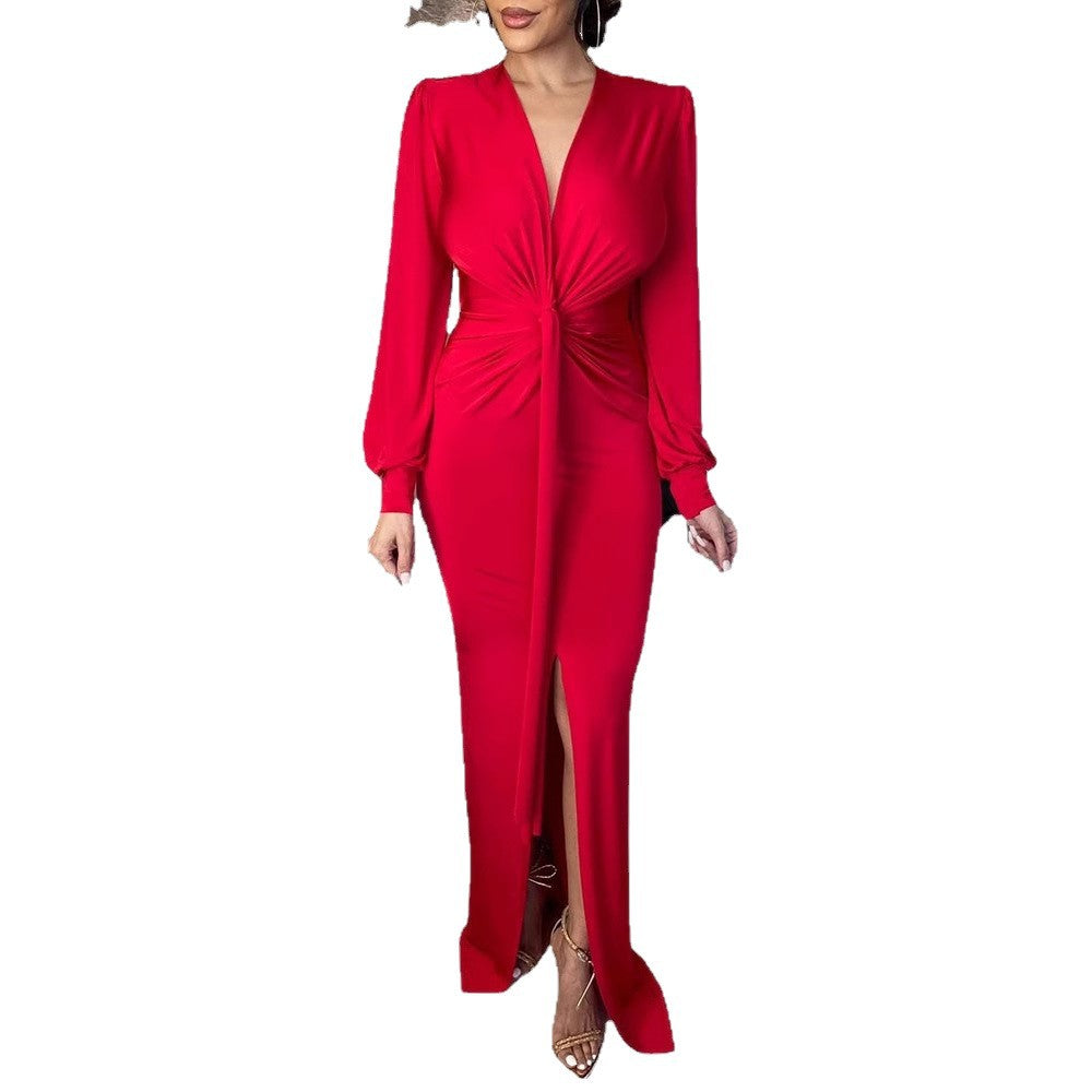 Damen Elegantes Abendkleid mit schimmerndem V-Ausschnitt und figurbetontem Schnitt Drune