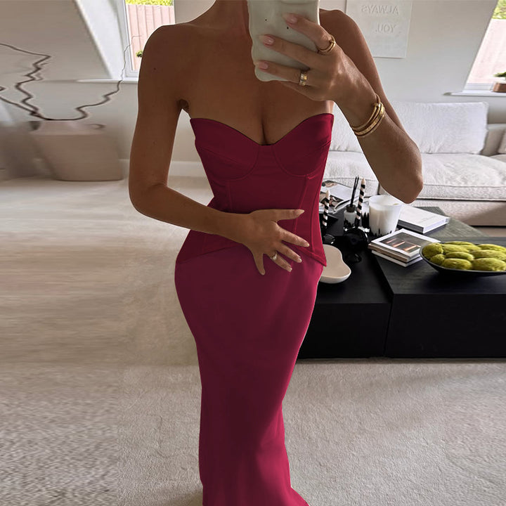 Damen Elegantes Bodenkleid mit strategisch platzierten Schnürdetails Drune