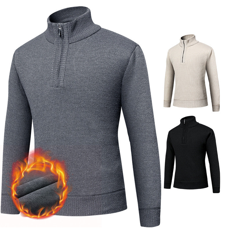 Herren Thermo-gefütterter Halbzip-Pullover mit Stehkragen und wärmender Fleece-Innenseite Drune