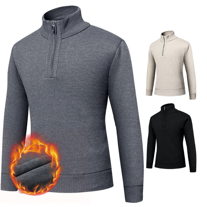 Herren Thermo-gefütterter Halbzip-Pullover mit Stehkragen und wärmender Fleece-Innenseite Drune