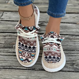 Damen nan leichte Espadrille-Sneaker mit Ethno-Print, Bastbesatz und rutschfester Gummisohle Drune