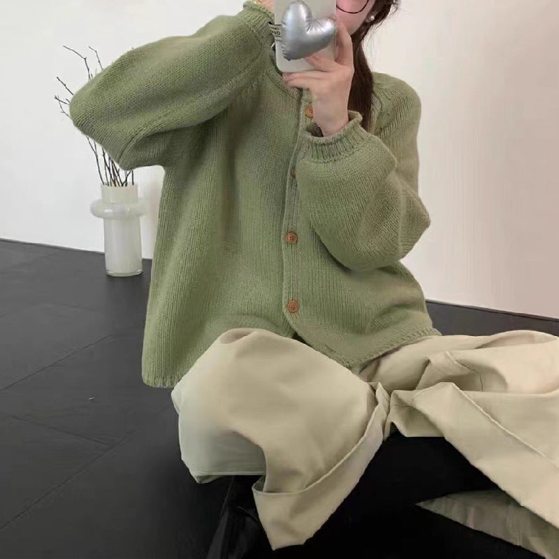 Damen komfortabler Strickcardigan mit knopfbarem Verschluss und lässigem Stil Drune