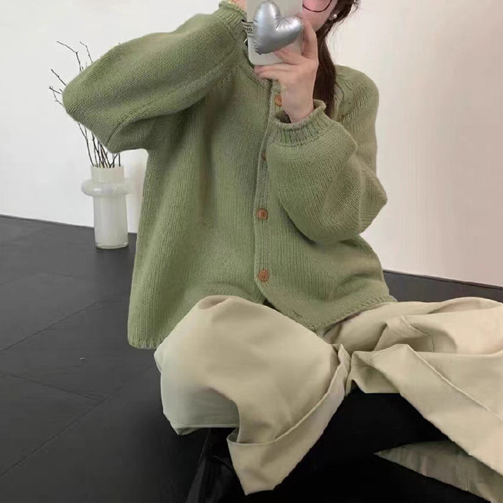 Damen komfortabler Strickcardigan mit knopfbarem Verschluss und lässigem Stil Drune