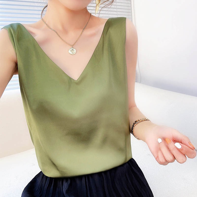 Damen V-Ausschnitt Satinbluse Drune
