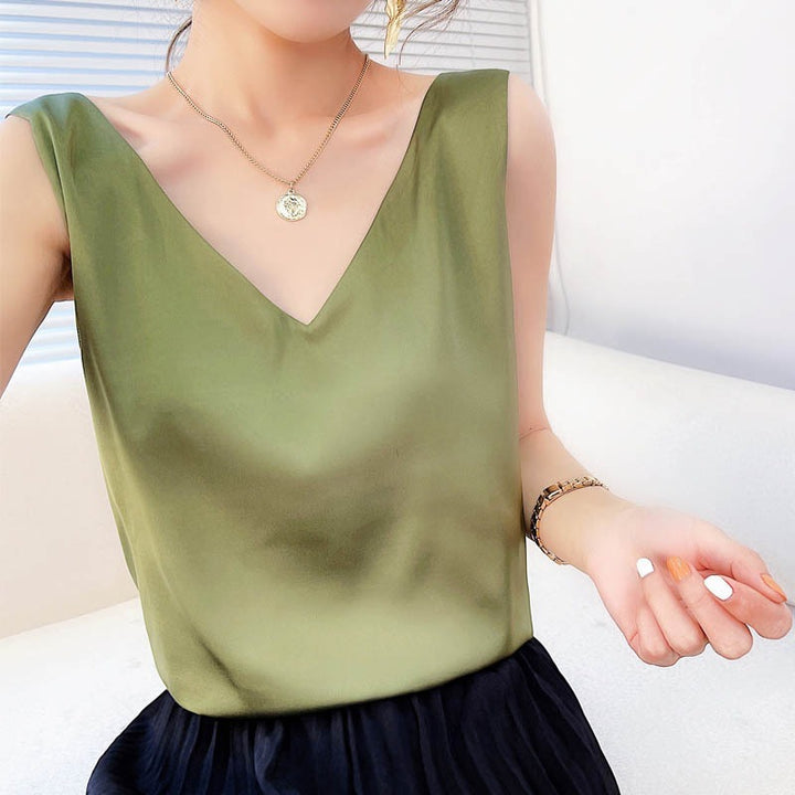 Damen V-Ausschnitt Satinbluse Drune