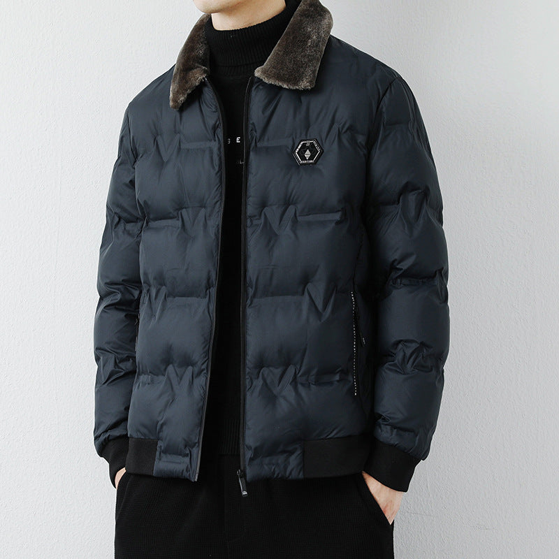 Herren Modische Steppjacke mit Kunstfellkragen Drune