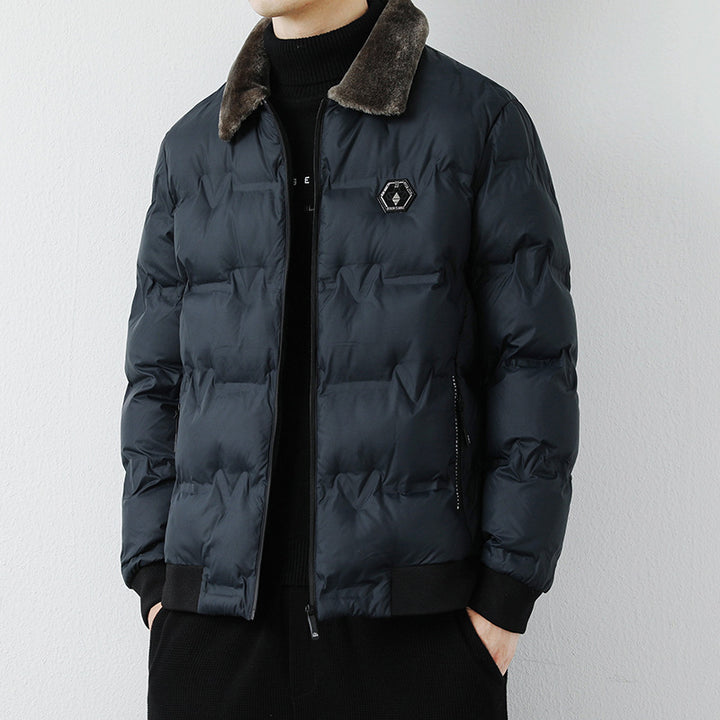 Herren Modische Steppjacke mit Kunstfellkragen Drune
