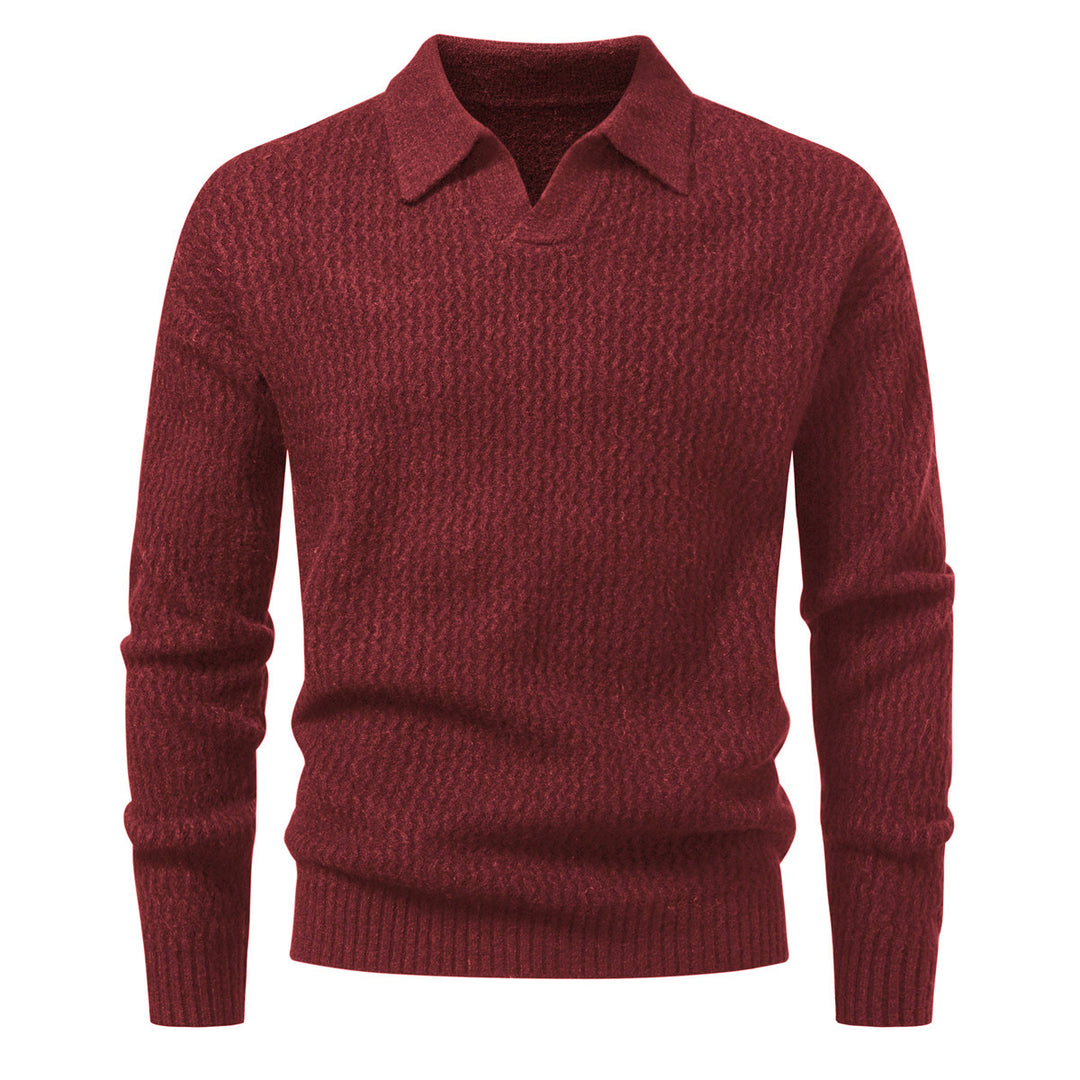 Herren Polokragen-Feinstrickpullover mit strukturierter Wellenoptik und geripptem Saum Drune