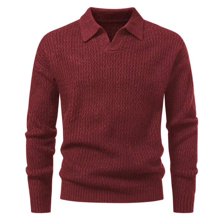 Herren Polokragen-Feinstrickpullover mit strukturierter Wellenoptik und geripptem Saum Drune