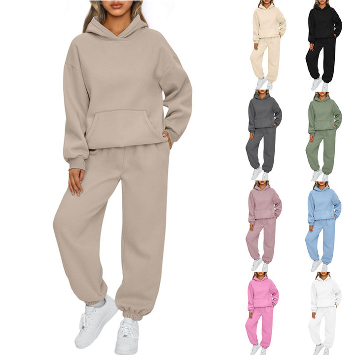 Damen nan Relaxed Loungewear-Set mit Kapuzenpullover und hochgeschnittener Jogginghose aus weichem Baumwollfleece Drune