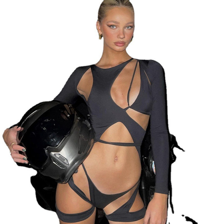 Damen Cut-Out Bodysuit mit langen Ärmeln und sportlichem Design Drune