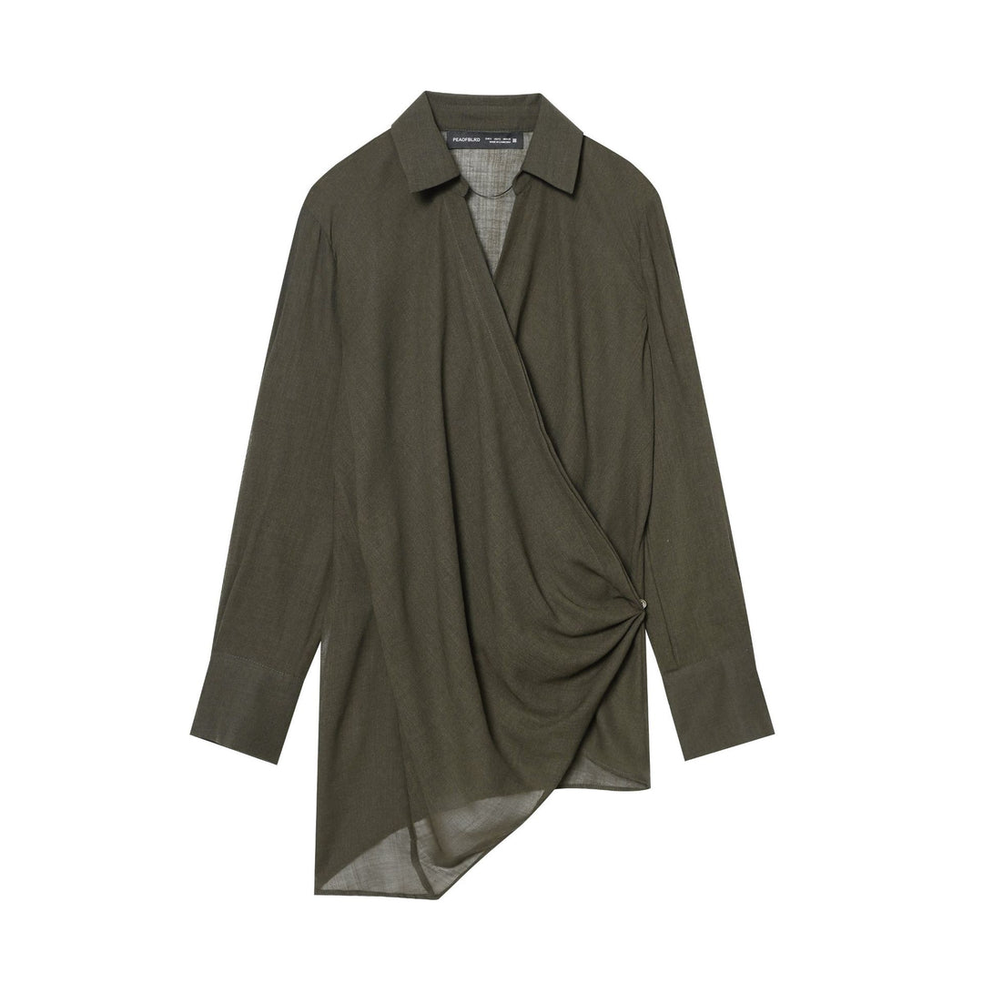 Damen nan Wickelbluse mit Hemdkragen, asymmetrischem Zipfelsaum und Knotenverschluss Drune