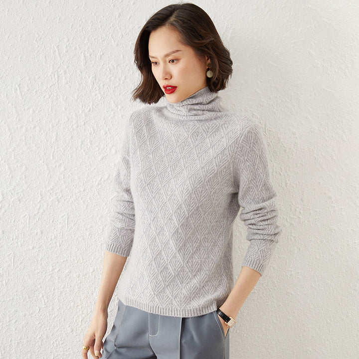 Damen Luxuriöser Mohair‑Mix Rollkragenpullover mit diamantgewDruneter Ajourstruktur Drune