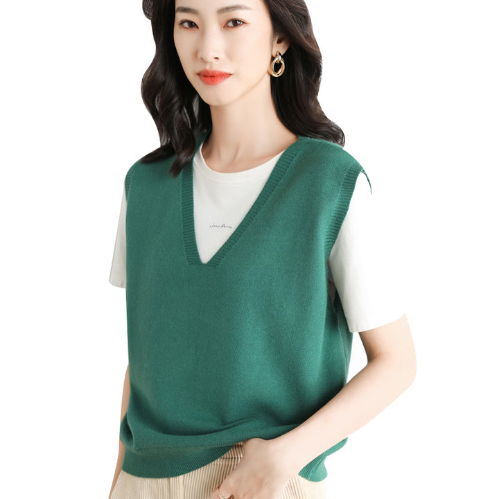 Damen Oversize V-Ausschnitt Feinstrickweste mit Rippenbund Drune
