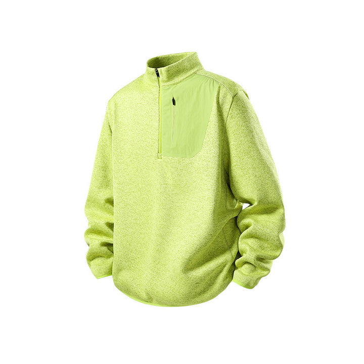 Herren Fleece-Halbzip-Pullover mit Stehkragen, Brustreißverschlusstasche und Relaxed-Fit Drune