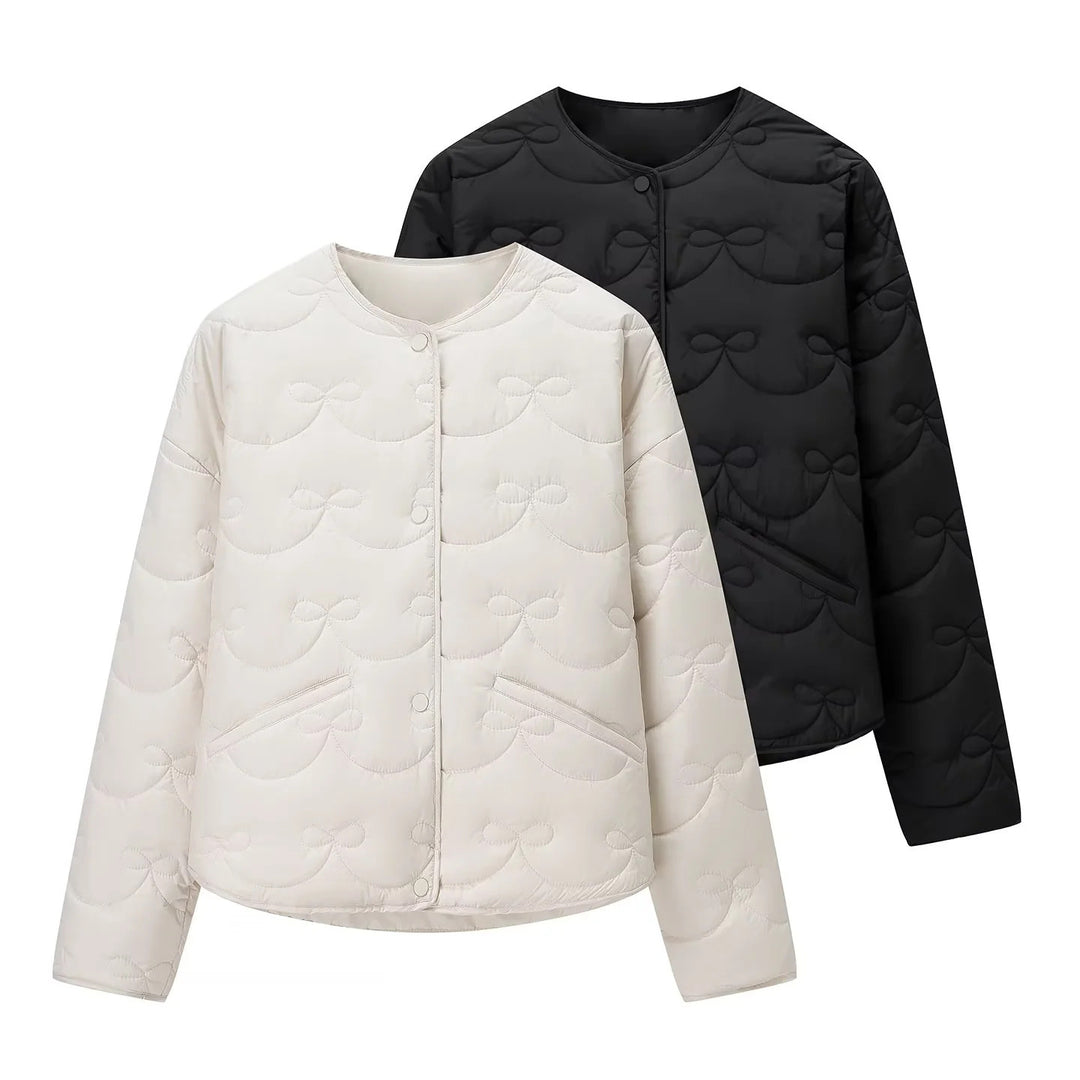 Damen nan leichte Steppjacke im Rundhalsdesign mit Schleifensteppung und verdeckter Druckknopfleiste Drune