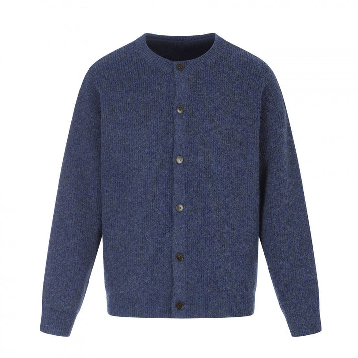 Unisex Boxy-Strickjacke mit Rundhalsausschnitt, durchgehender Knopfleiste und feiner Waffelstruktur Drune