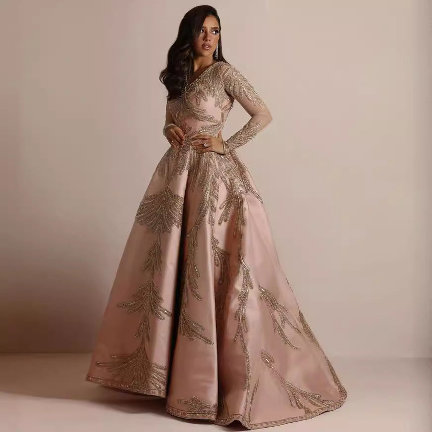 Damen Glamouröses Abendkleid mit schimmernden Pailletten und tiefem V-Ausschnitt Drune