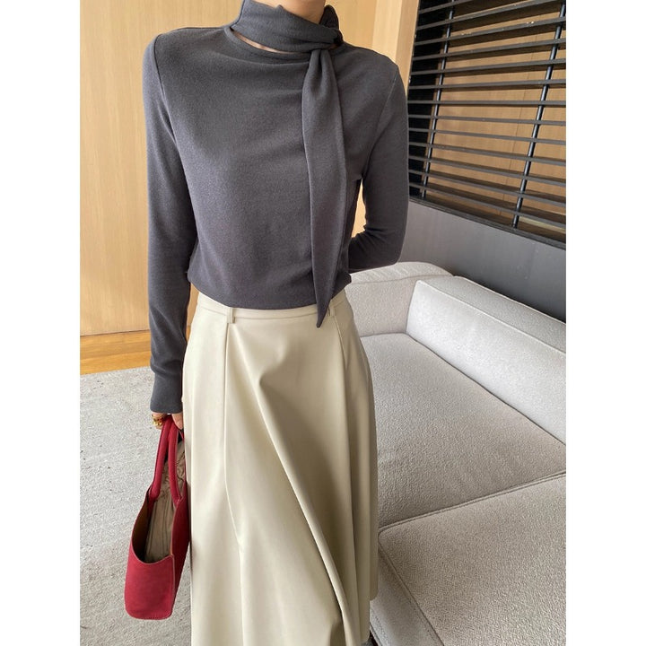 Damen elegantes Longsleeve mit Wickelkragen Drune