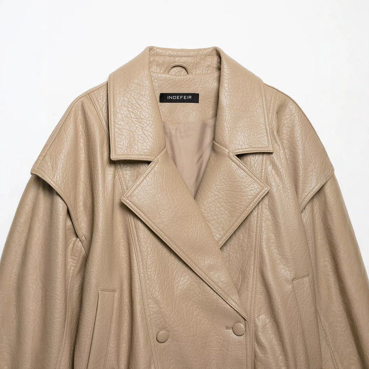 Damen Kurz geschnittene Kunstlederjacke im Oversized-Trenchstil Drune
