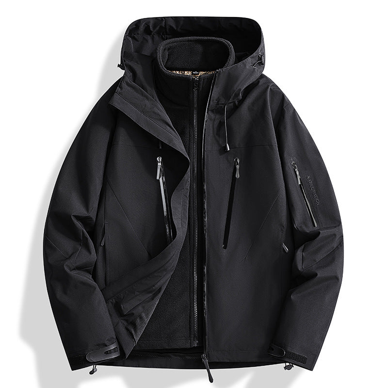Herren Zwei-in-Eins Softshell-Outdoorjacke mit abnehmbarer Fleece-Innenjacke und wasserdichten Reißverschlüssen Drune