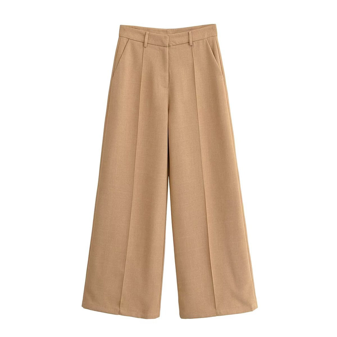Damen Elegante High‑Waist Culotte‑Hose im Leinenlook mit Bügelfalte Drune