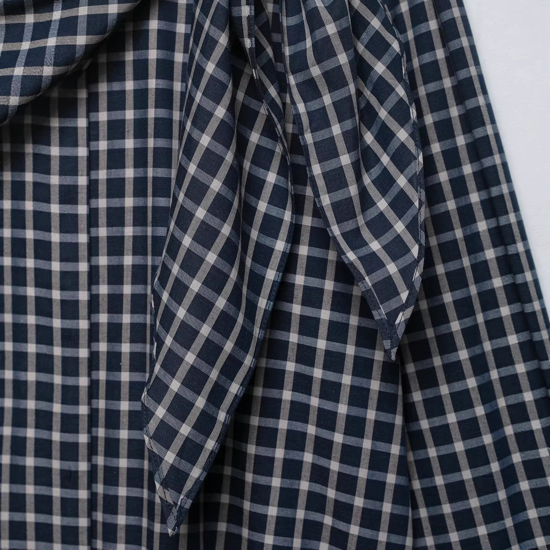 Damen Karierte Bluse mit asymmetrischem Schal‑Drapé und Hemdkragen Drune
