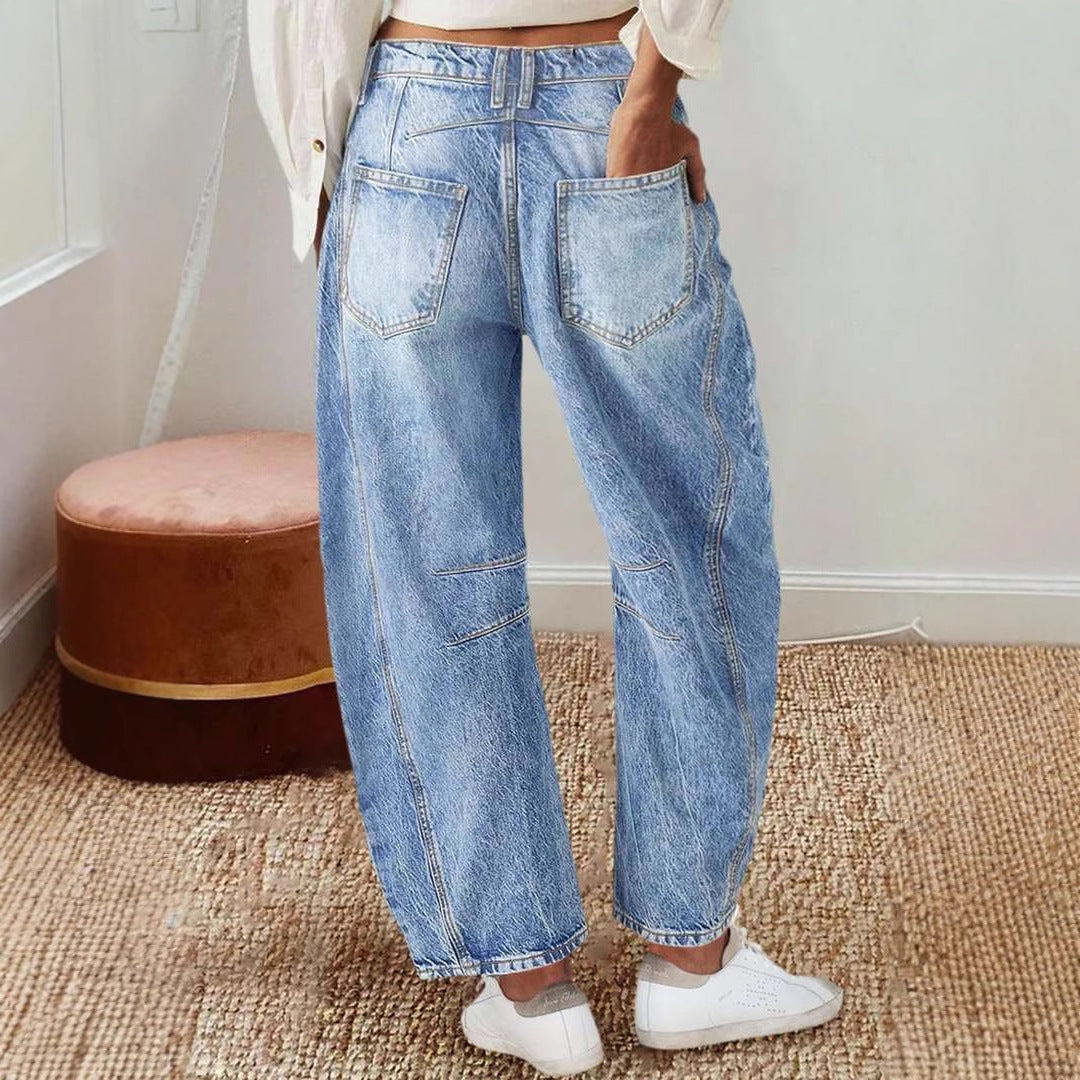 Damen lässige High-Waist Jeans mit weitem Schnitt Drune