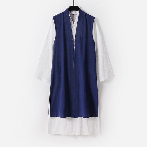 Damen Langer ärmelloser Kimono-Weste mit minimalistischer Linienführung und dekorativem Knebelverschluss Drune