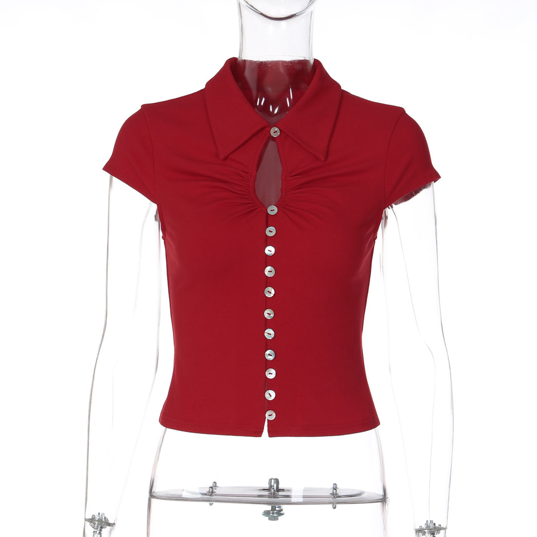 Damen Elegantes Kurzarmoberteil mit Schlüssel-Ausschnitt Drune