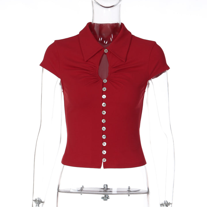 Damen Elegantes Kurzarmoberteil mit Schlüssel-Ausschnitt Drune